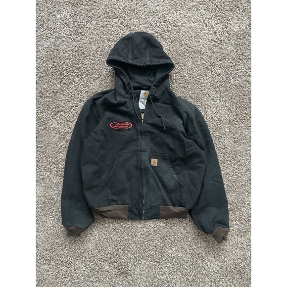 Carhartt Other - Carhartt Canvas Hooded Coat Logo Black Jacket Lined L J25 DKB